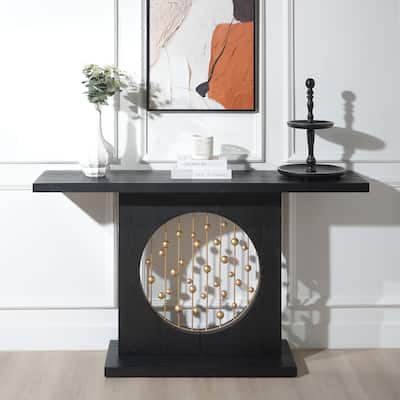 56 inch Modern Black Console Table Gold Accent Wood Narrow Sofa Table Entryway Living Room