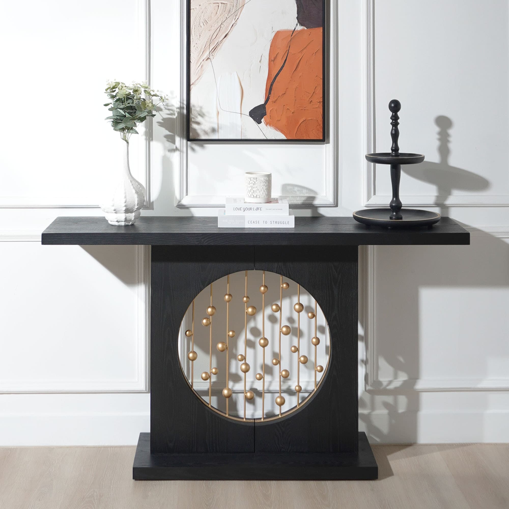Modern Console Table with Gold Accent for Entrance, Living Room, Hallway
