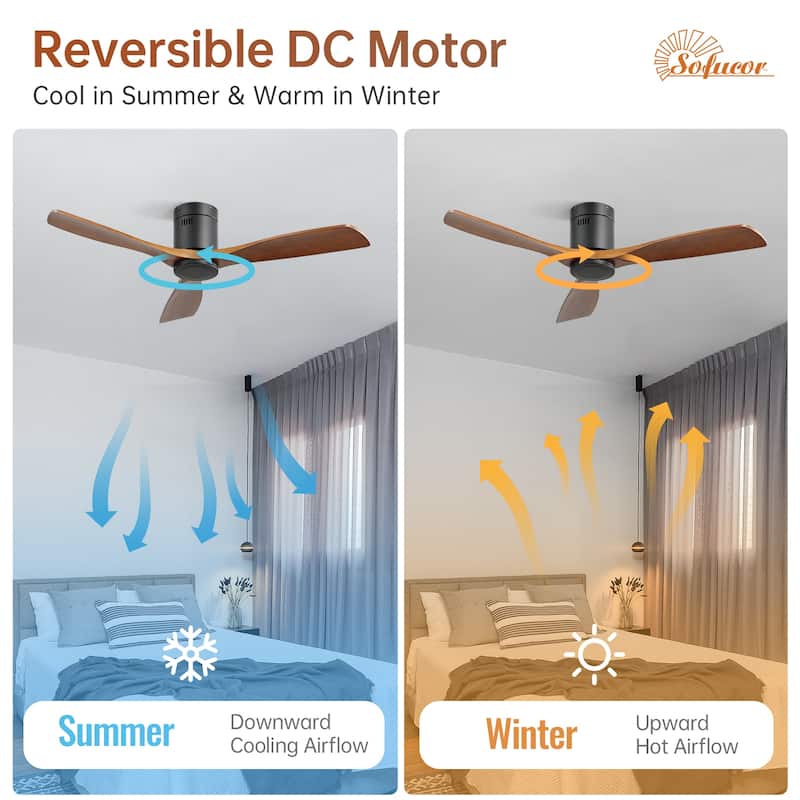 52"/60"/48" Noiseless Walnut Wood Ceiling Fan with Remote Control, Integrated Light Optional