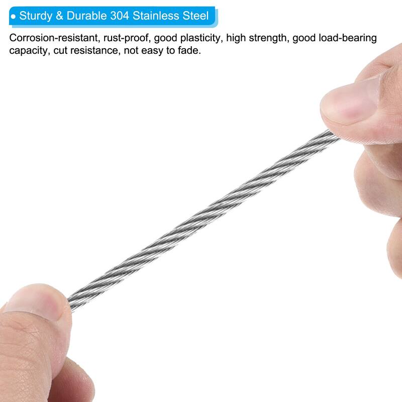 Stainless Steel Security Cable, 4mm ID Eyelets Ended Safety Wire Rope - Silver Tone