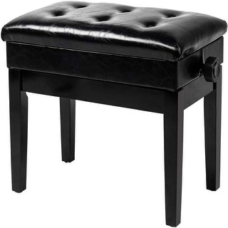 Button Surface Cushion Straight Leg Adjustable Piano Stool Black