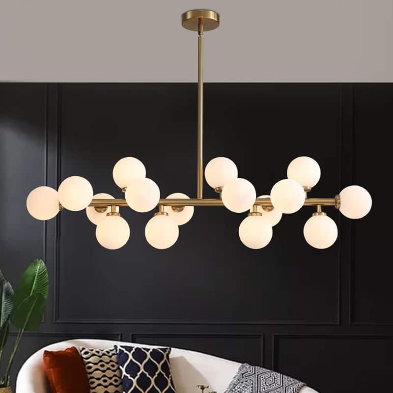 40 in. Linear Pendant Lighting Brass Modern Chandelier 16-Light Frosted Glass Kitchen Island Light for Dining Room