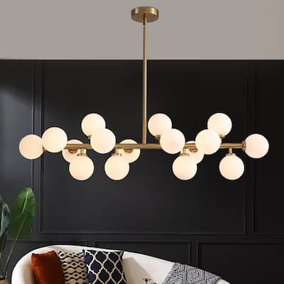 40 in. Linear Pendant Lighting Brass Modern Chandelier 16-Light Frosted Glass Kitchen Island Light for Dining Room