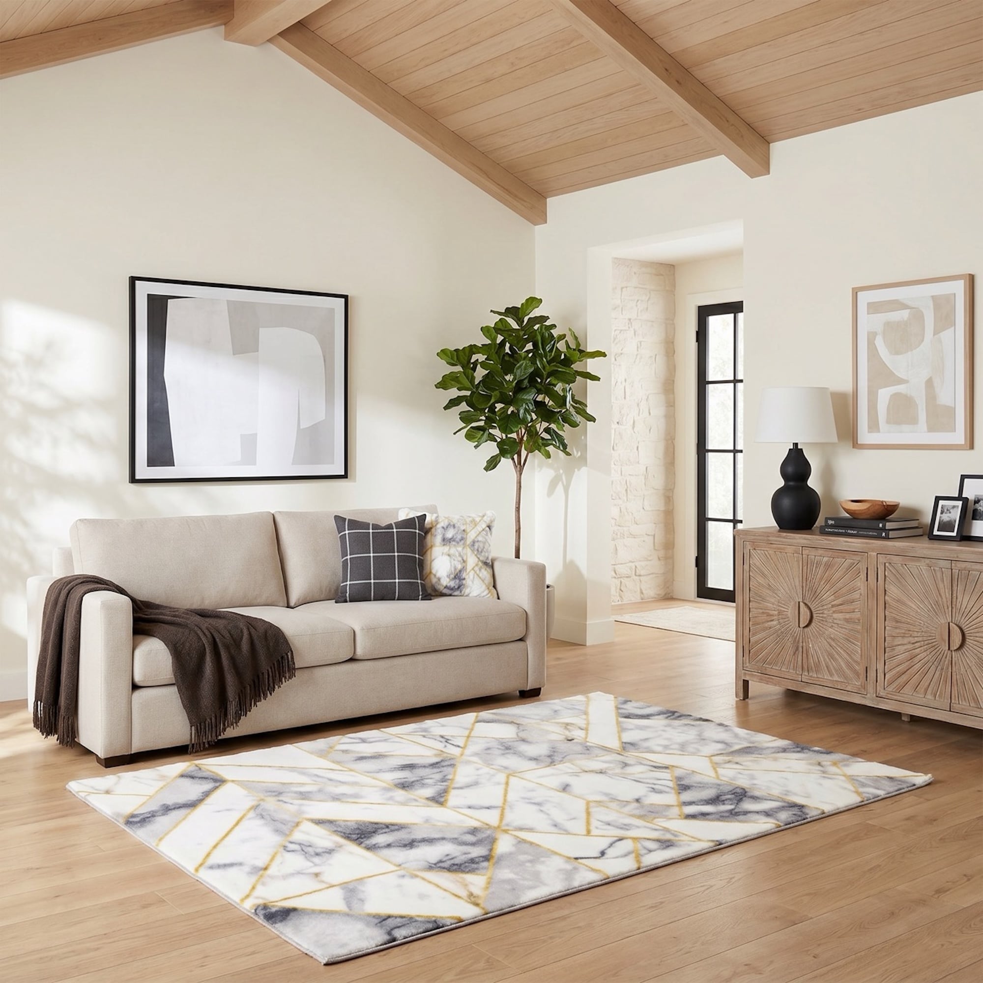 MDA Rugs Luxury Collection Abstract Marble Print Area Rug - 5' X 7'
