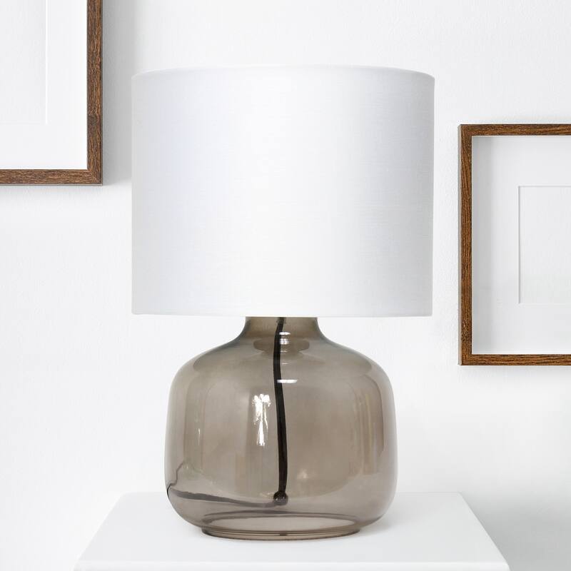 Round Glass Table Lamp with Drum Shade - 13.75" - Smoked Gray and White
