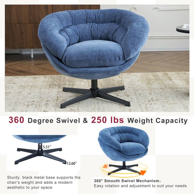 Ergonomic Chenille Office Chair Swivel Chair, Rotating Chair Club Chair Accent Chair with Removable Cushion
