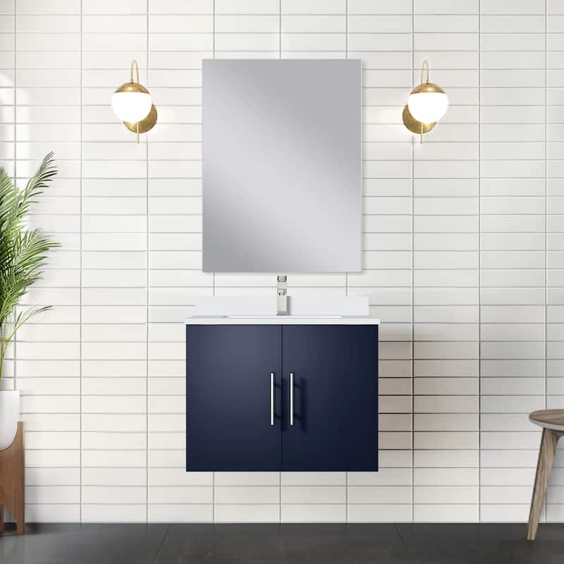 Geneva Bath Vanity with Cultured Marble Top, Sink, Faucet & Mirror - 24 Inch - Navy Blue