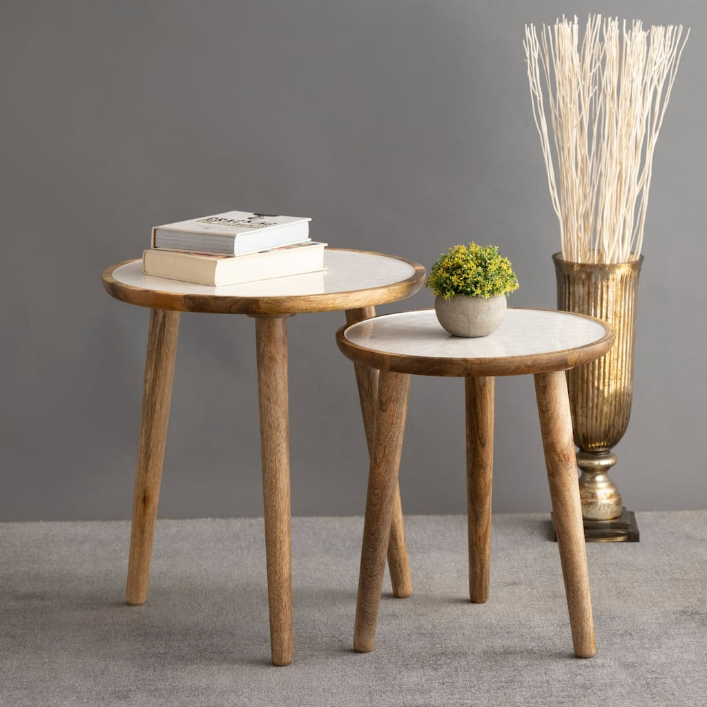 Round Mango Wood Nesting Side Table - 20" - Set of 2