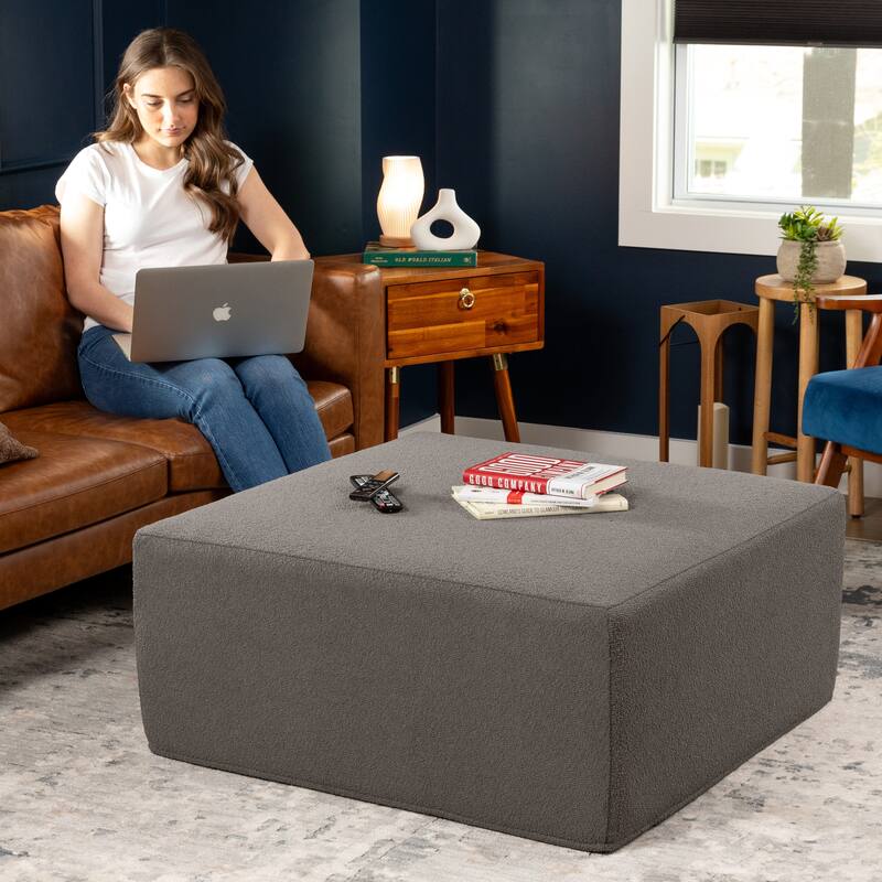 Jaxx Fairlie Couch Ottoman - Oversized Square Foam Coffee Table Ottoman