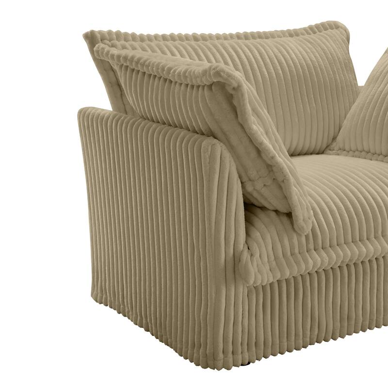 Modern 3 Seater Upholstered Sofa with 2 Ottomans and 2 Pillows