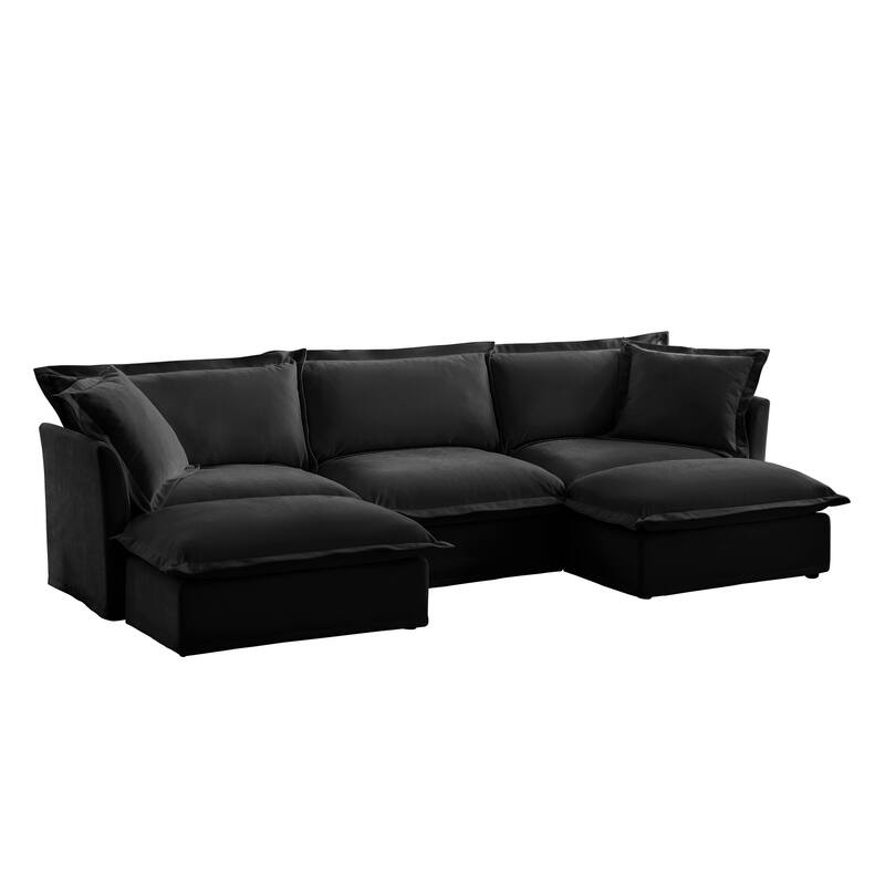 Modern 3 Seater Upholstered Sofa with 2 Ottomans and 2 Pillows