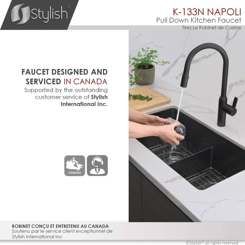 STYLISH Kitchen Sink Faucet Single Handle Pull Down Dual Mode in Stainless Steel