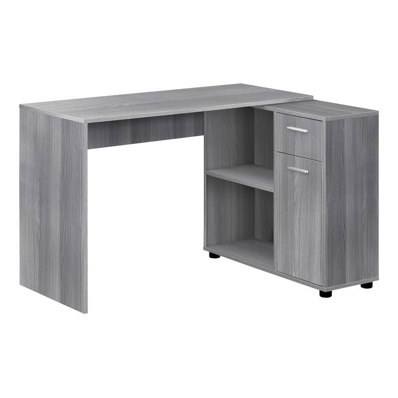 L-Shaped Computer Desk with Storage Drawers, Corner Design, Grey Laminate - Grey