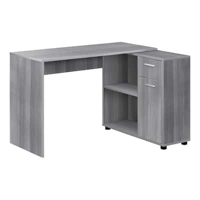 L-Shaped Computer Desk with Storage Drawers, Corner Design, Grey Laminate