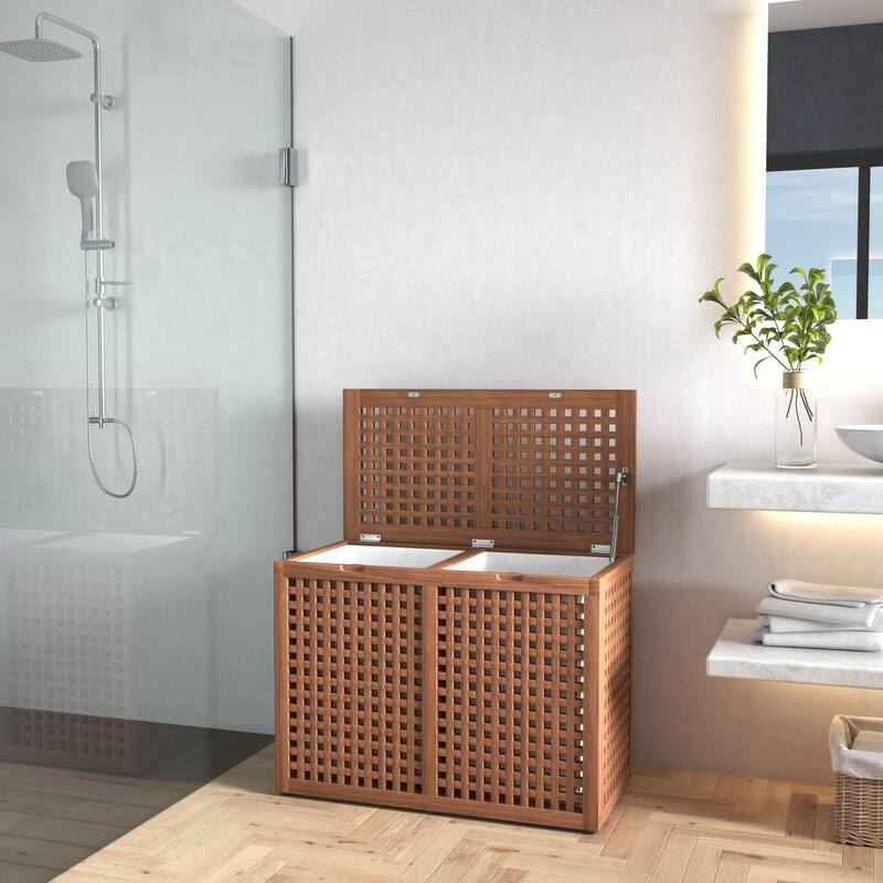 Grate Square Teak Laundry or Storage Hamper