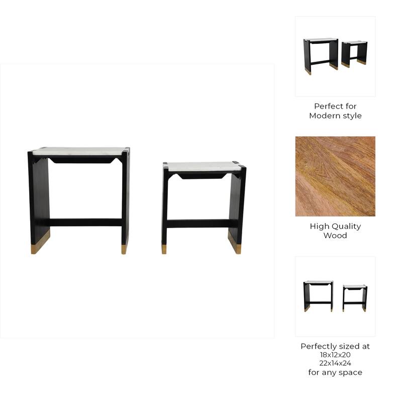 Stone and Acacia Wood Accent Tables with Travertine Top (Set of 2)