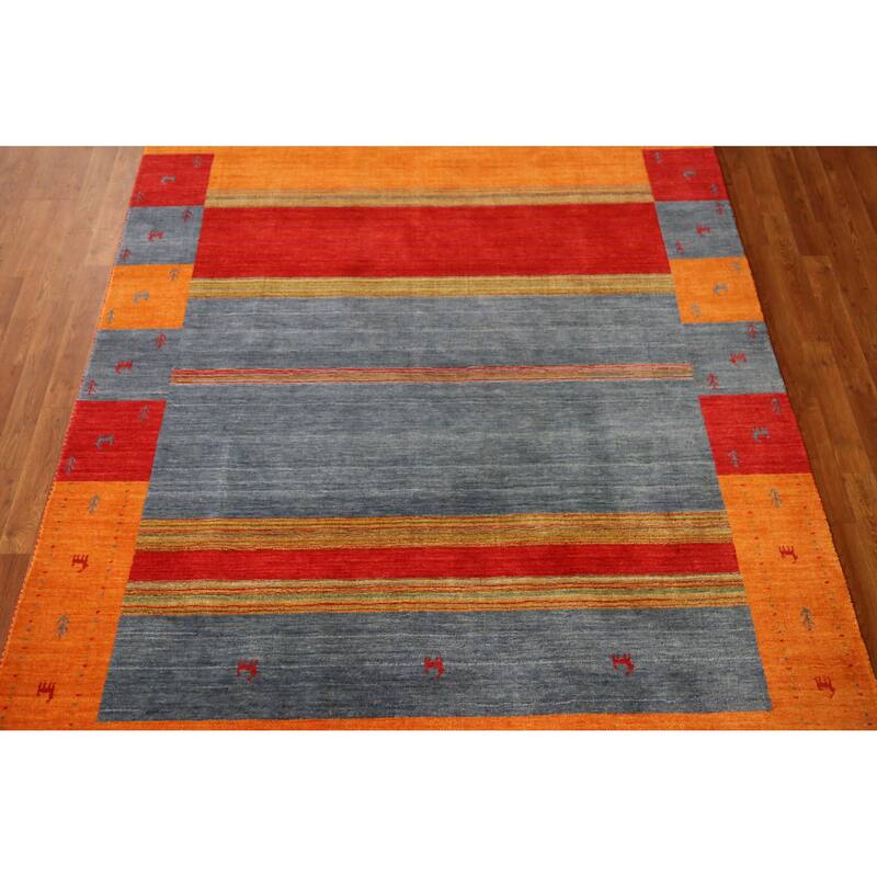 Hand Knotted Oriental 100% Wool Carpet Tribal Animal Pictorial Multi-Colored Gabbeh Area Rug - 9' 9'' X 6' 5''