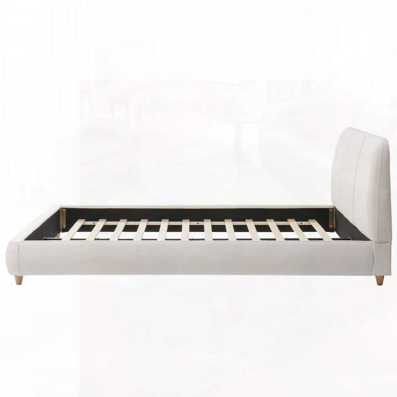 Upholstered Platform Bed with Curve-Shaped Design Headboard