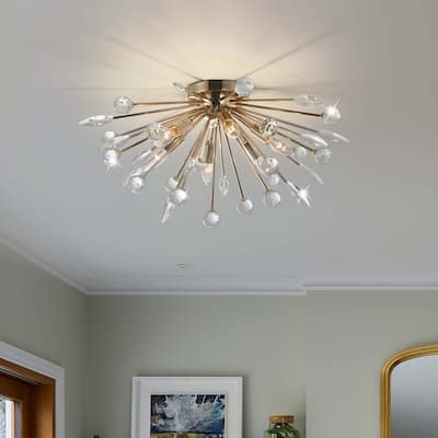 6-Light Modern Crystal Firework Semi Flush Mount Ceiling Light Fixture for Hallway Entryway - W25.6"