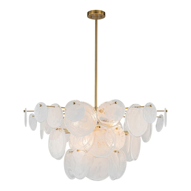 9-Light Modern Tiered Cloud Glass Discs Chandelier - Burnished Brass - 37.4in