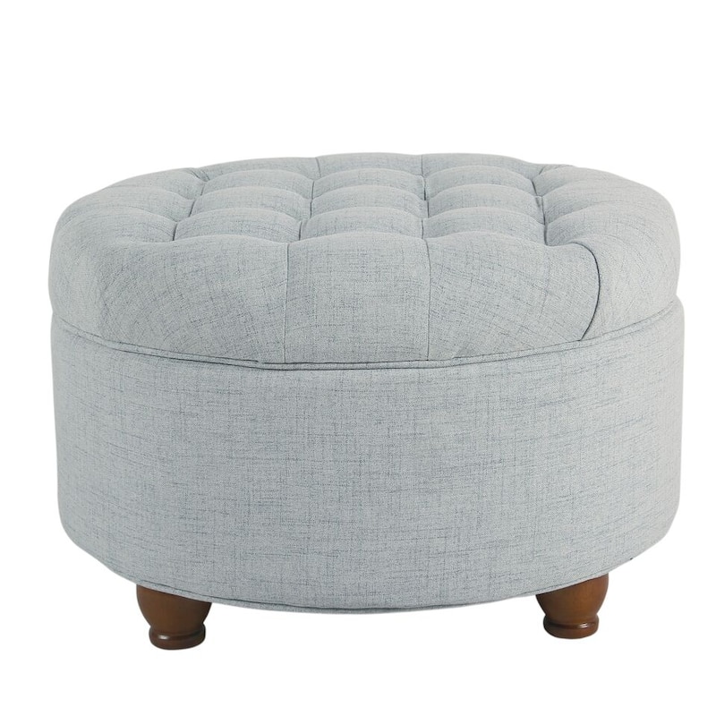 Copper Grove Lamentin Light Blue Tufted Round Storage Ottoman