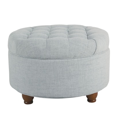 Copper Grove Lamentin Light Blue Tufted Round Storage Ottoman