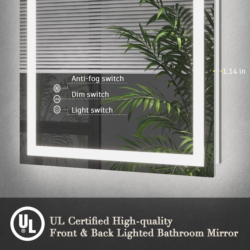 Large LED Bathroom Mirror with UL Listed, Front and Backlit, Anti-Fog