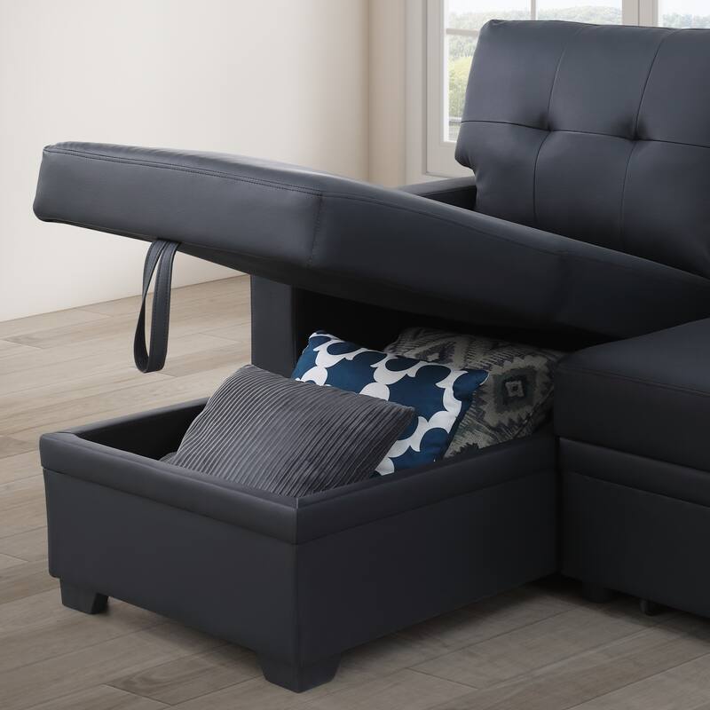 Contemporary Upholstered Storage Convertible Sectional Sofa with Pull-out Chaise