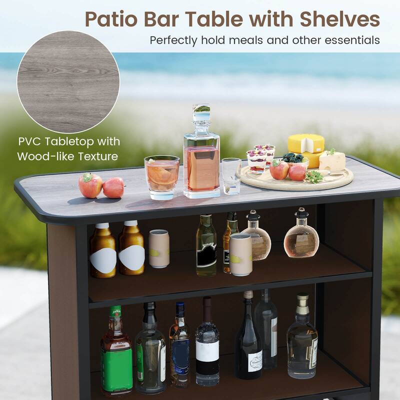 Costway 3 PCS Outdoor Bar Set Bar Height Table & Armchairs with - See Details
