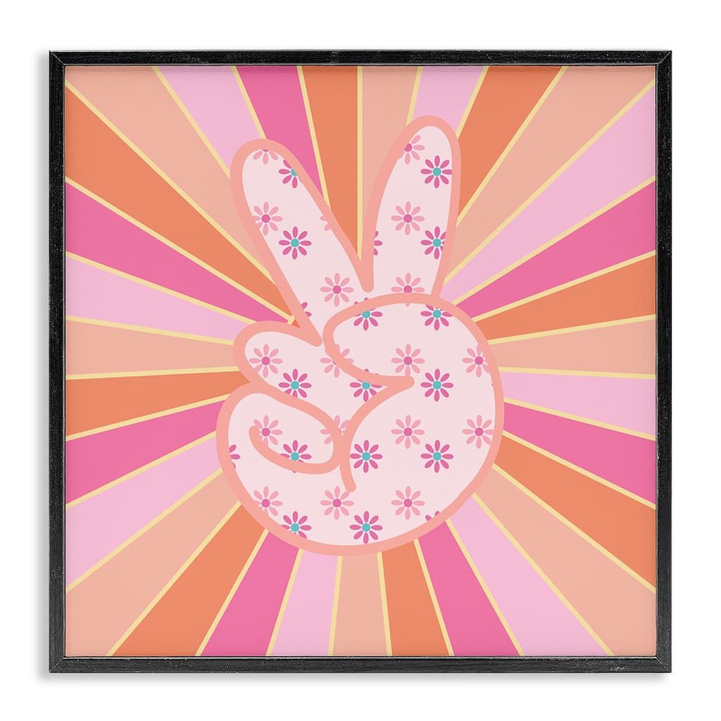 Stupell Beaming Peace Sign Hand Framed Giclee Art Design By Jesse Keith