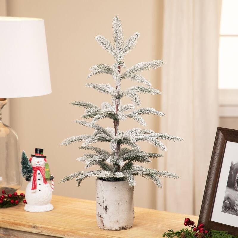 Heavily Flocked Potted Artificial Christmas Sprucetree - 24" - Unlit