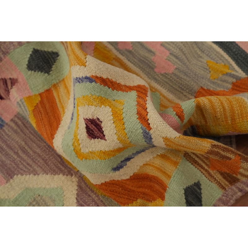 Hand Woven Oriental 100% Wool Carpet Southwestern Tribal Multi-Colored Kilim Runner Rug - 7' 11'' X 2' 1''