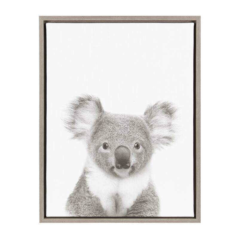 Kate and Laurel Sylvie Koala Framed Canvas Wall Art by Simon Te Tai - 18 x 24 - Plastic - Grey