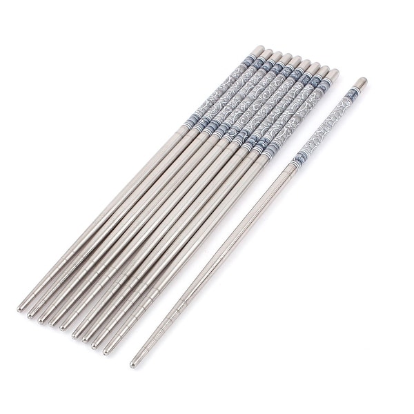 5 Pairs Floral Pattern Stainless Steel Chopsticks - Silver - 8.9" x 0.24"(L*D). Opens flyout.