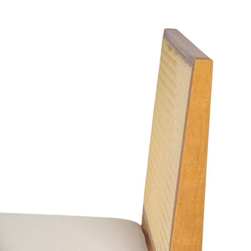 Dining Chairs Set of 2, Ergonomic Upholstered Kitchen Side Chairs, Accent Chairs with Rattan Backrest & Solid Wood Legs