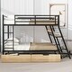 preview thumbnail 11 of 14, Metal Bunk Bed with Built-in Desk, Light and 2 Drawers, Black