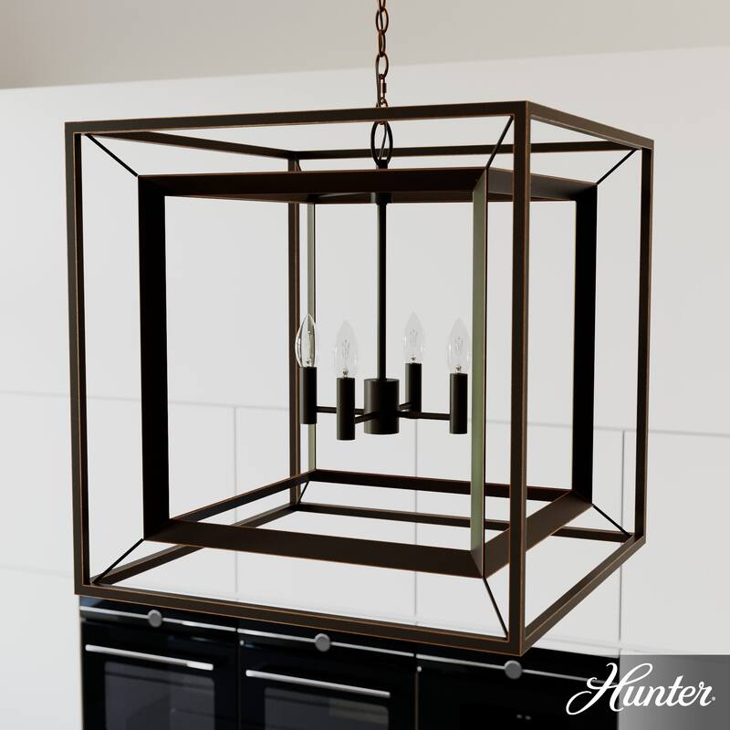 Hunter 24" Doherty 4-Light Chandelier - Kitchen Island, Dining Room, Entry - Industrial, Contemporary, Caged - Onyx  Bengal