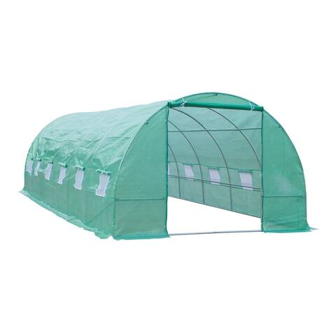 Outsunny Outdoor Portable Walk-in Tunnel Greenhouse w/ 12 Vented Windows - 26.15 feet long x 10.2 feet wide x 6.6 feet tall