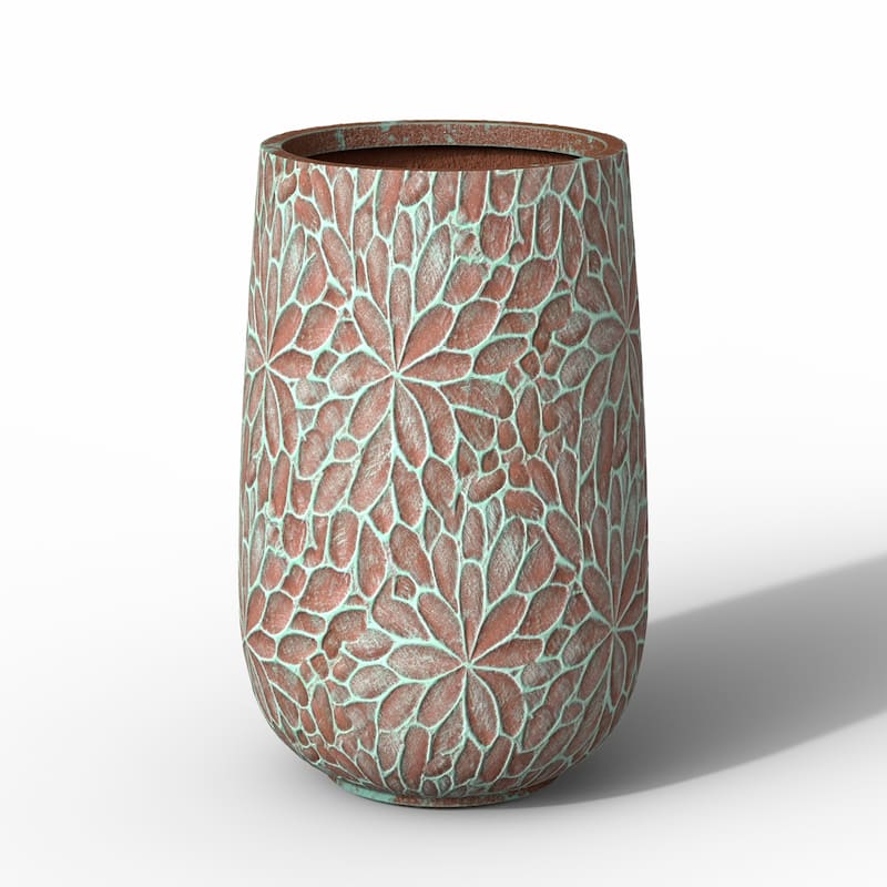 Tall Round Concrete Flower Pot with Drainage Holes and Enhanced Interior - 14 x 22 in - Teal