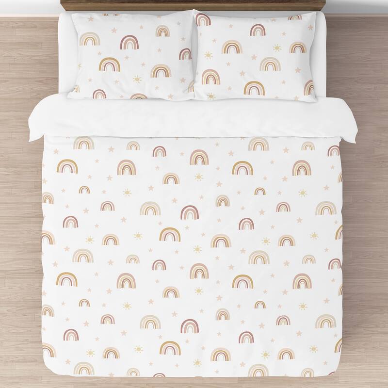 Boho Rainbow Girl 3pc Full Queen Comforter Set - Blush Pink Dusty Rose Gold Yellow Mauve Taupe Beige Bohemian Star Sun Celestial