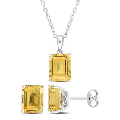 Miadora 7ct TGW Emerald-Cut and Octagon Citrine Set of Necklace and Earrings in Sterling Silver