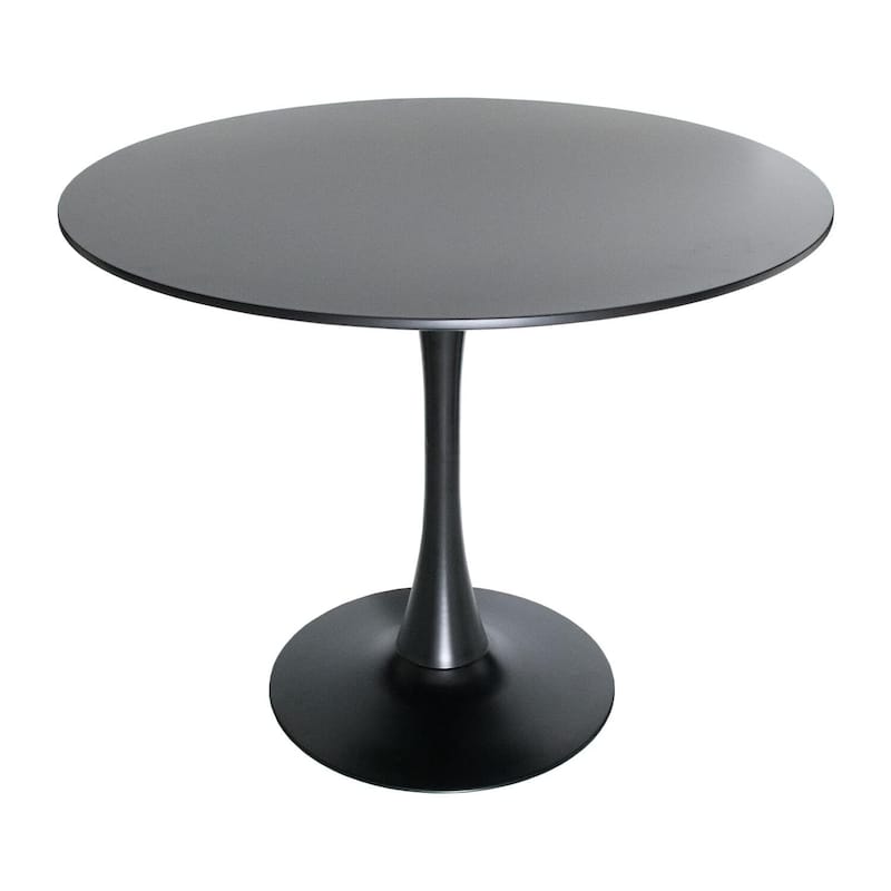 Round Dining Table Mid Century Modern Wood Top Iron Base Kitchen Table Gloss Finish - 35.43