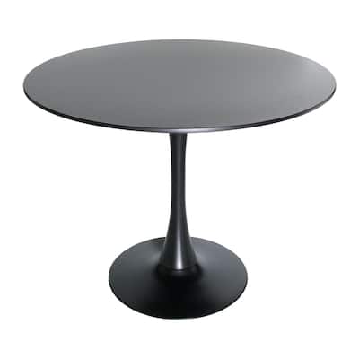 Round Dining Table Mid Century Modern Wood Top Iron Base Kitchen Table Gloss Finish - 35.43