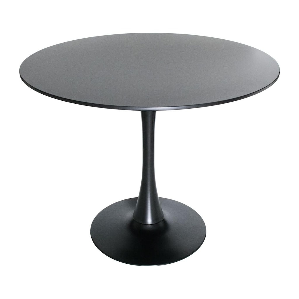 Round Dining Table Mid Century Modern Wood Top Iron Base Kitchen Table Gloss Finish - 35.43