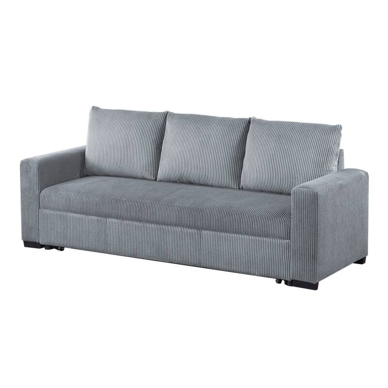 Corduroy Upholstered Convertible Sofa with Cushion Back - Fog