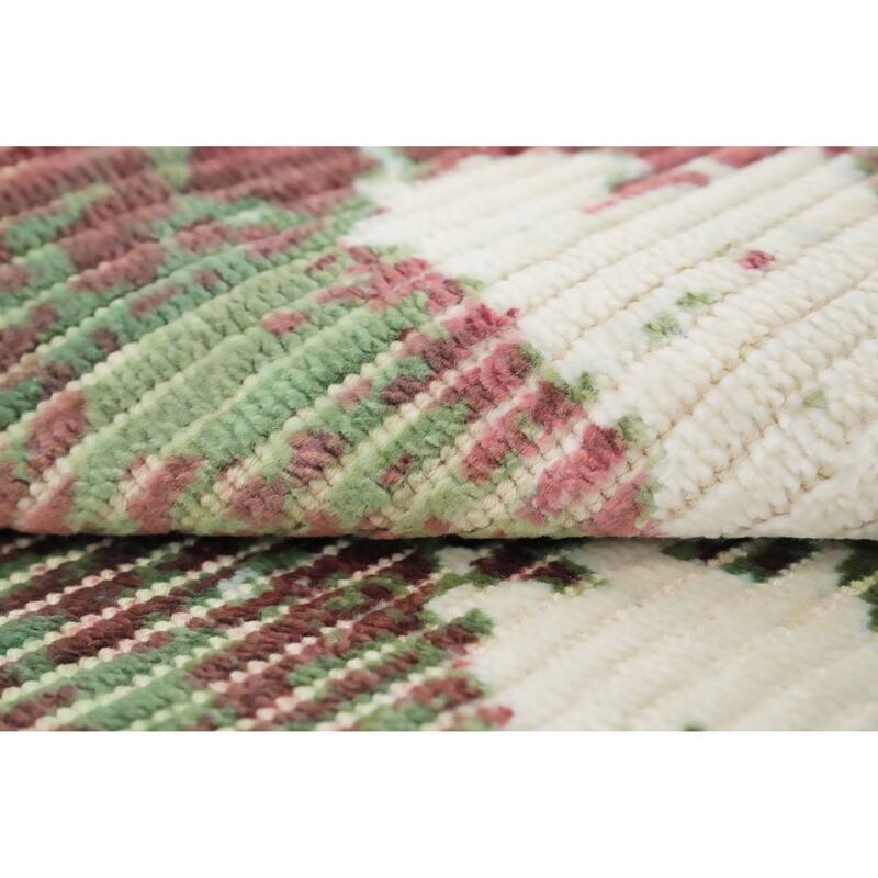 Hand Knotted Oriental Viscose Silk Carpet Modern All-Over Multi-Colored Abstract Area Rug - 3' 10'' X 2' 0''