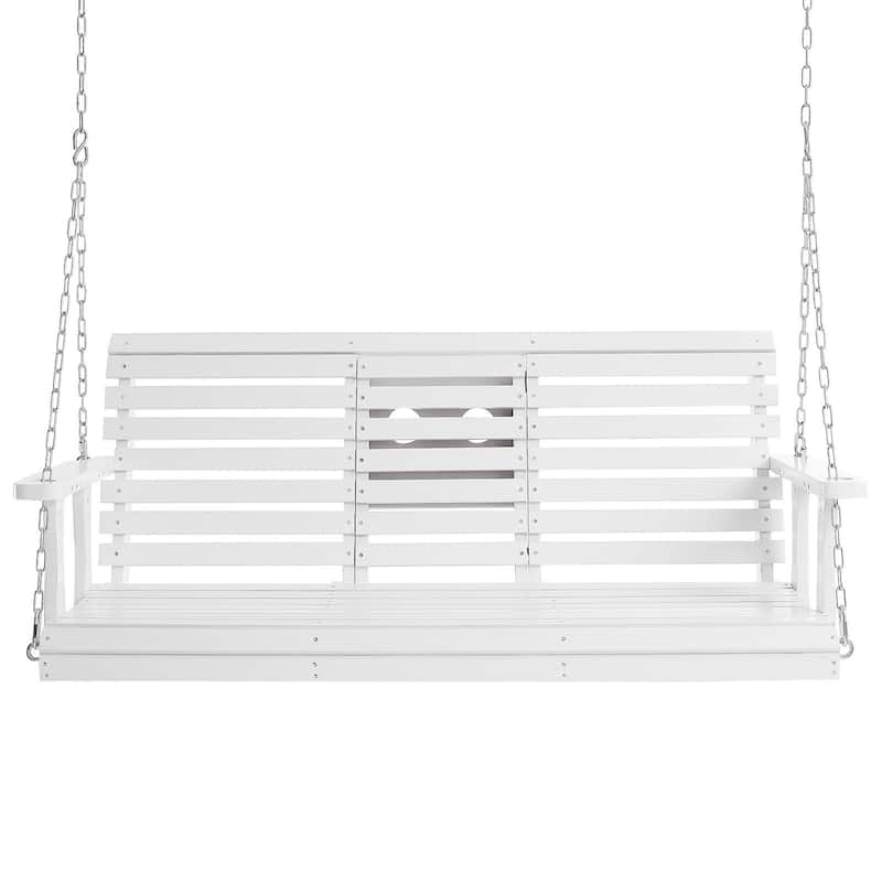 White Cedar Wood Porch Swing with Steel Chains and Cup Holder - 60” L x 28” W x 23.6” H