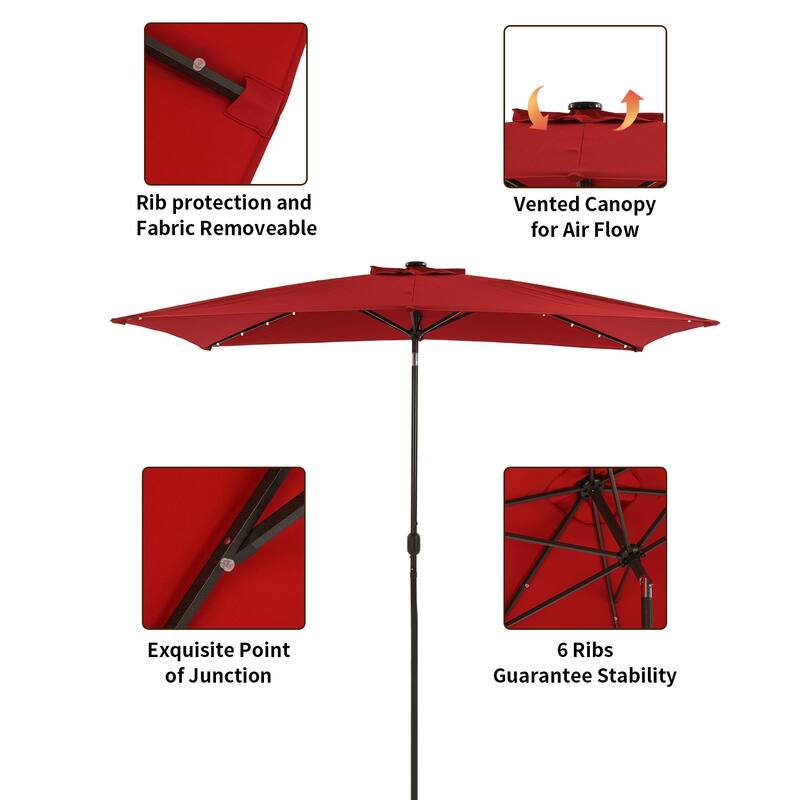 10 ft.LED Aluminum Rectanglar Market Patio Umbrella