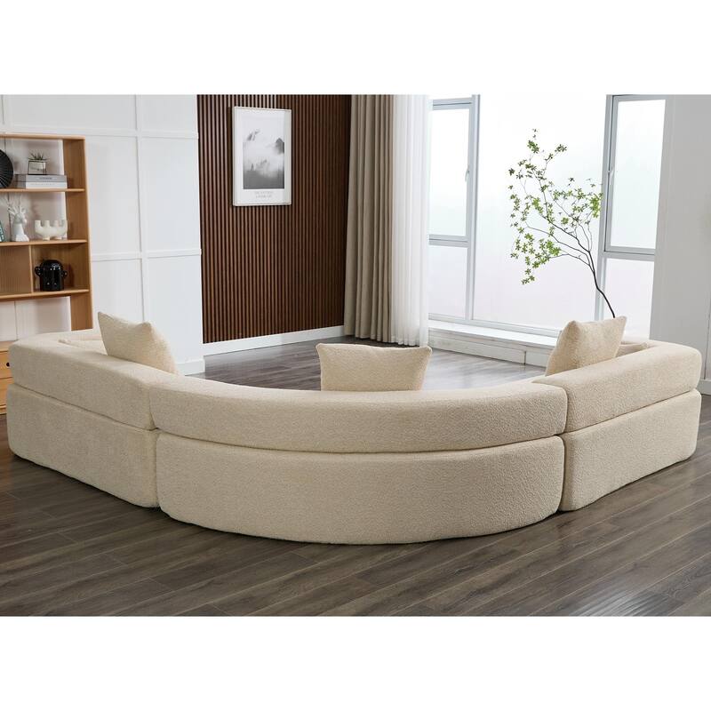 3-Piece Curved Sofa, Oversized Boucle Couch, Flexible for Living Room