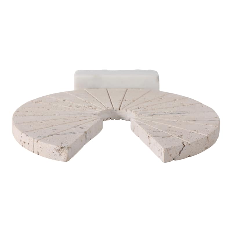 Travertine Marble Geometric Fan Modern Sculpture Decor - 11" Tan - 10" x 2" x 11"